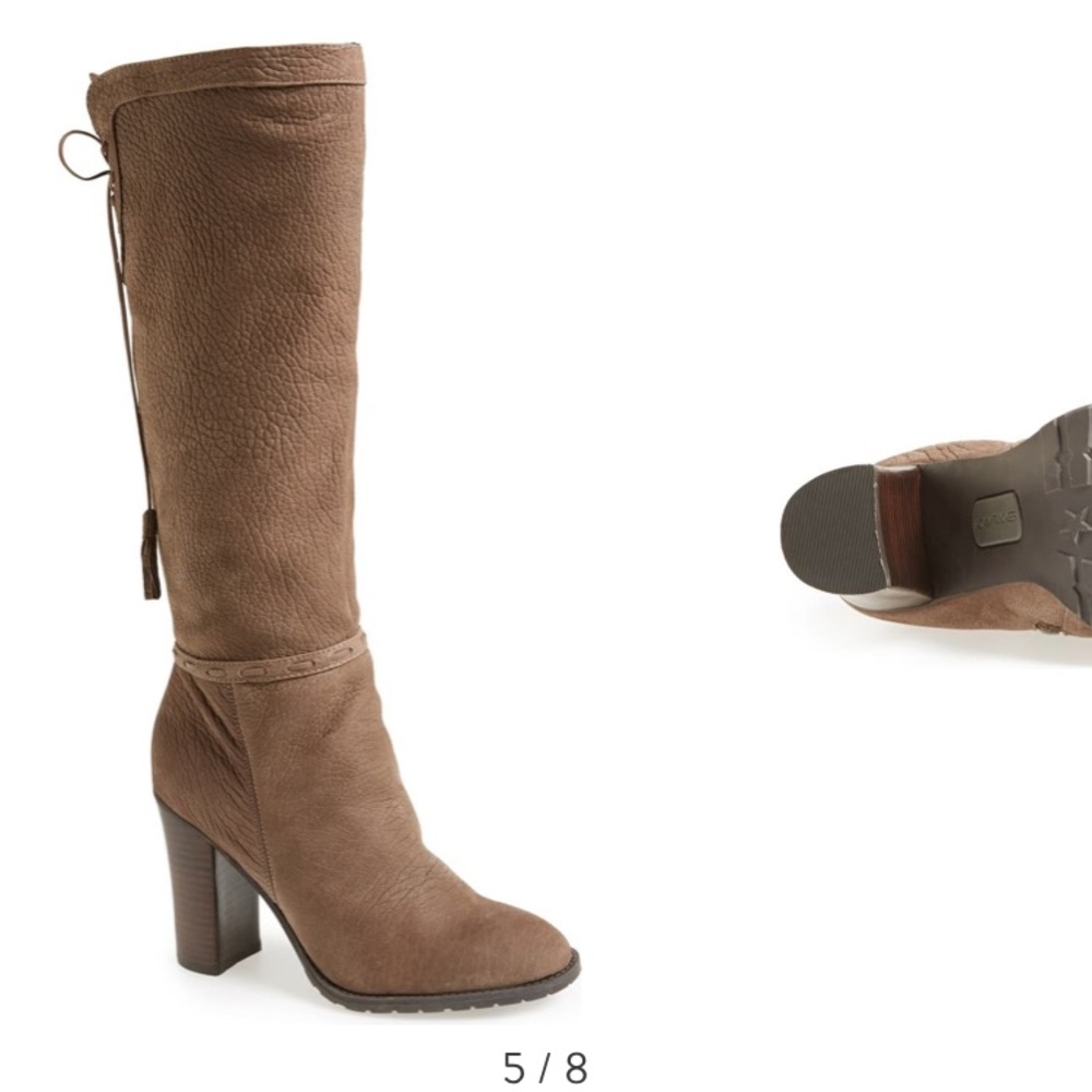 Adam Tucker Taupe leather heeled boots